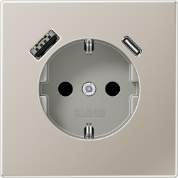 Розетка USB A+C с электрической розеткой LS 990 USB type-C 5V, USB type-A 5V, Электр. с USB, двойная, цвет - нержавеющая сталь